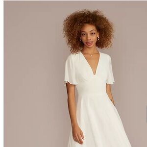 David’s Bridal DB Studio White V-Neck Flutter Sleeve Wedding Dress